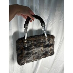 Vintage Y2K 2000's Purse Brown Faux Mink Fur *Isabella's Journey* Unique Handbag